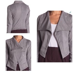 Faux Suede Draped Gray Jacket